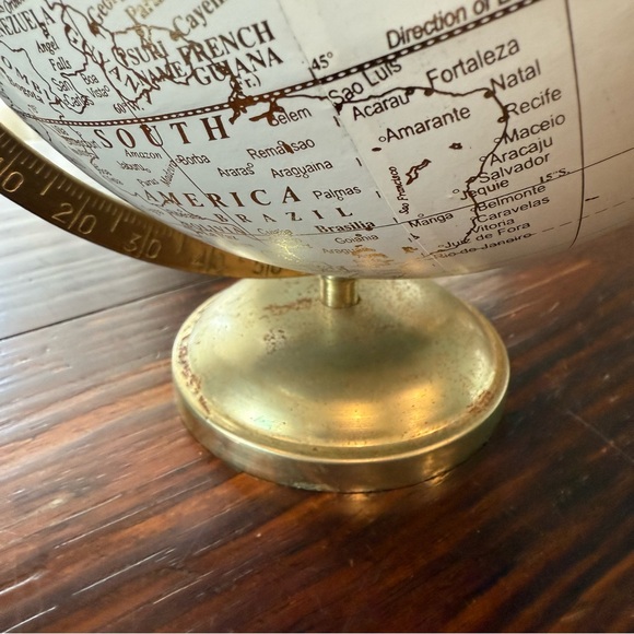 Vintage White Gold World Globe Brass Base 12” EUC - Picture 2 of 7